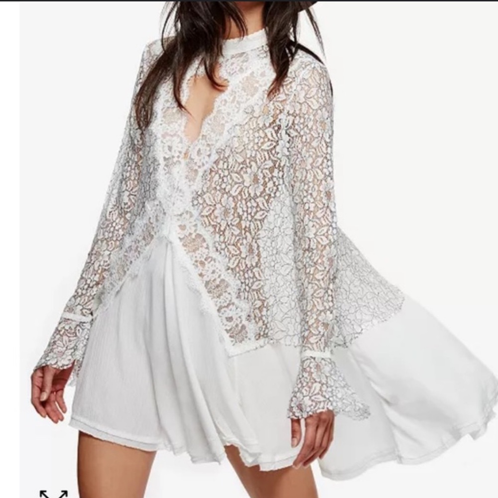 Forever 21 White Lace Tunic with Flowy Hem and Bell Sleeves, Size S, Brand New